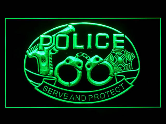 Police Pistol Handgun Handcuffs Badge Bar Beer Neon Light Sign