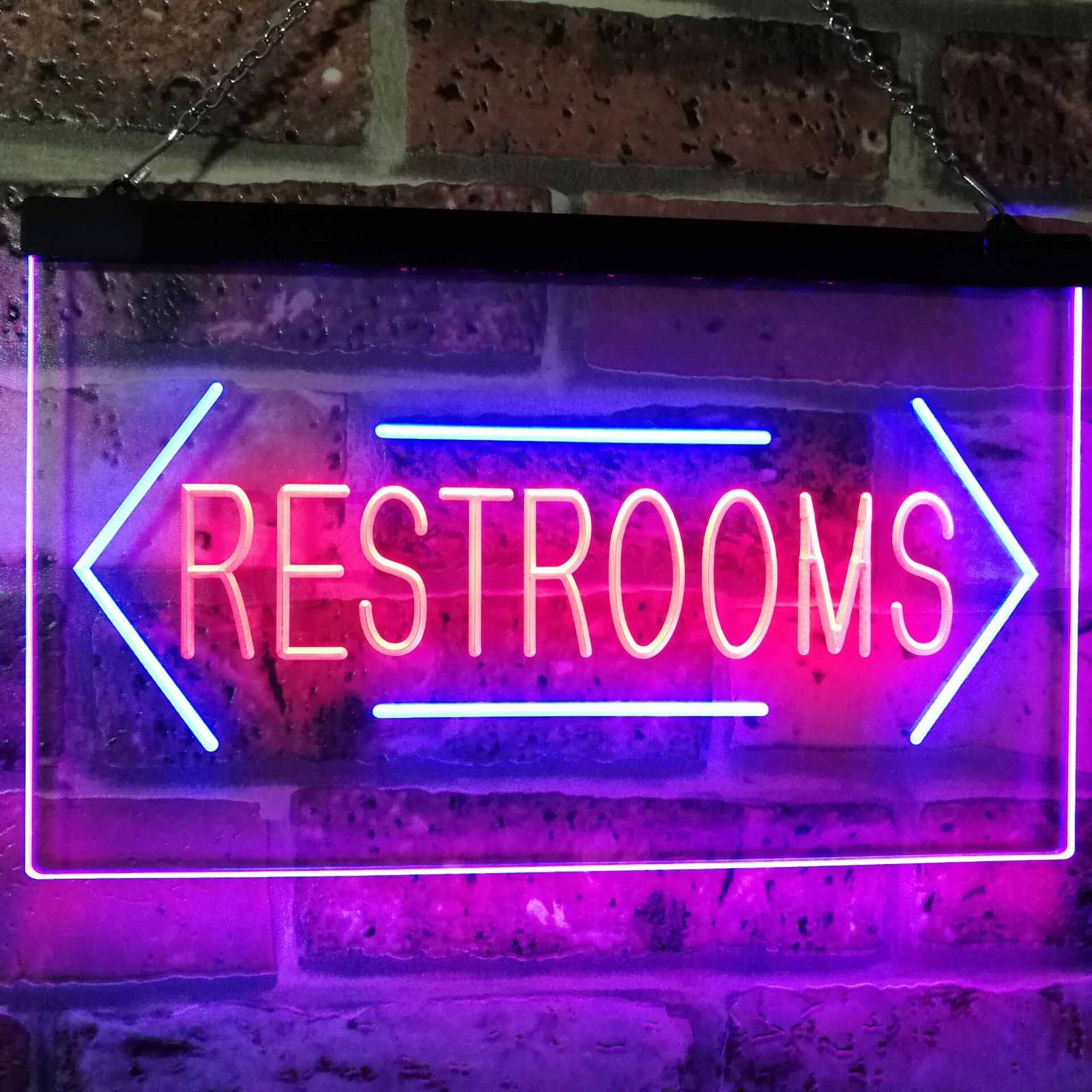 unisex restroom arrow toilet dual color led neon sign