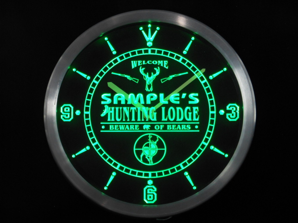 Personalized Custom Hunting Lodge Firearms Bar LED Clock