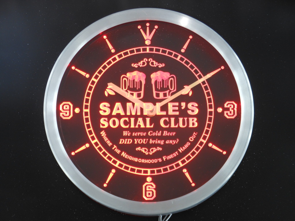 Personalized Custom Social Club Bar LED Clock