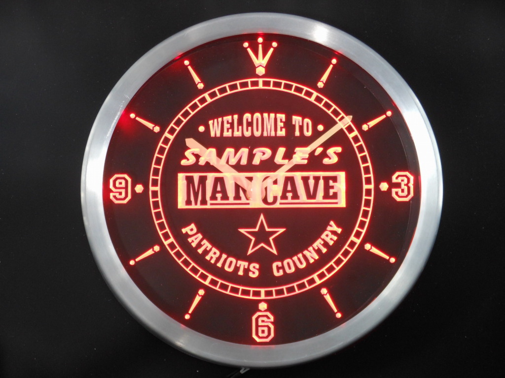 Name Personalized Man Cave Patriots Country Neon LED Clock