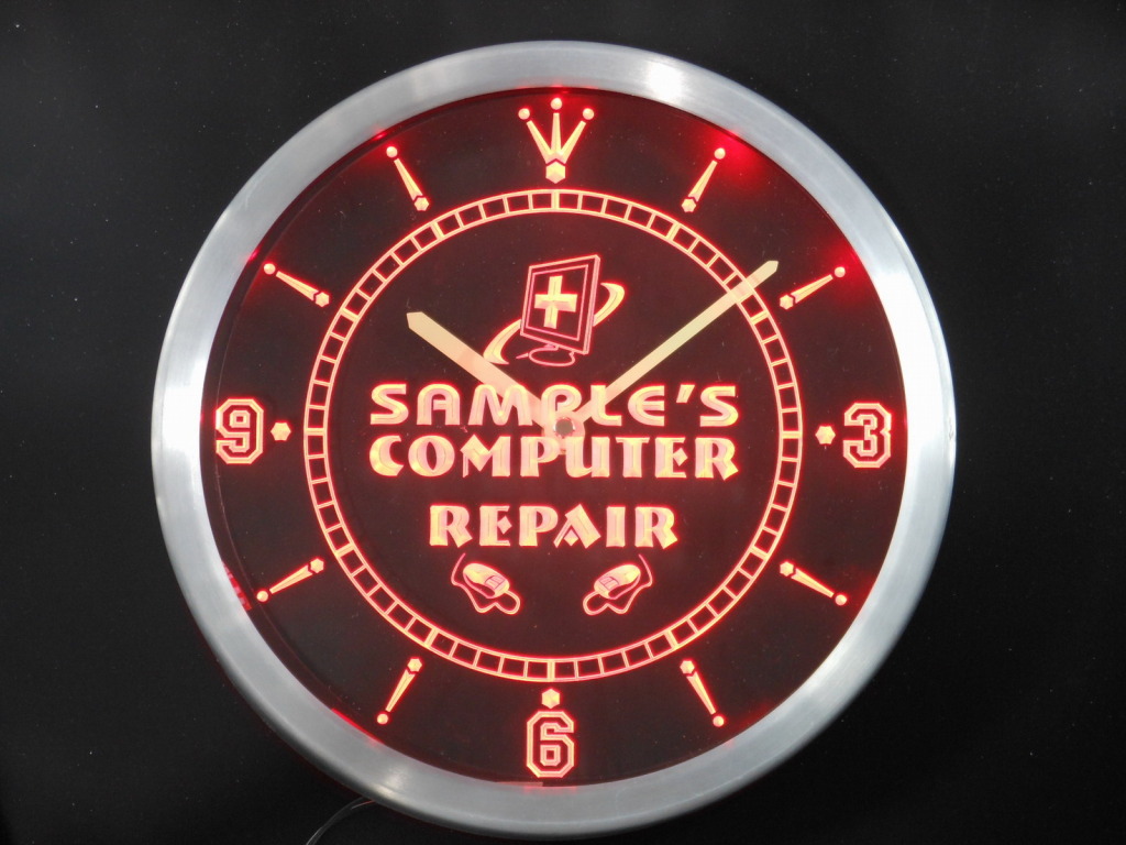 Name Personalized Custom Computer Repair Shop LED Clock