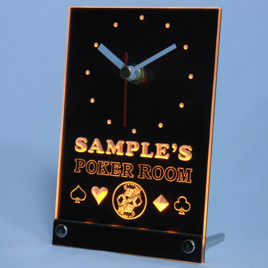 Personalized Poker Room Room Bar Led Table Clock Yellow