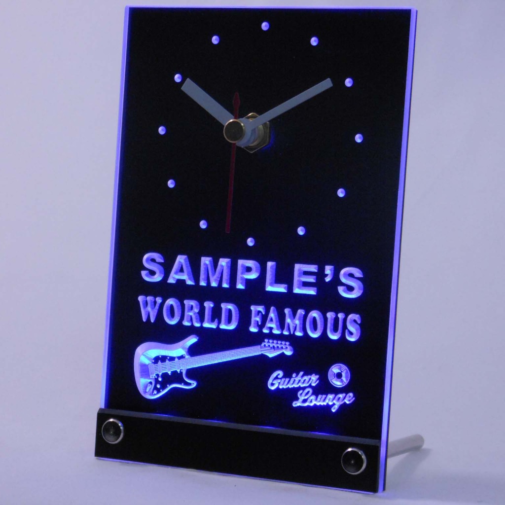 Personalized Guitar Band Room Bar Led Table Clock Blue