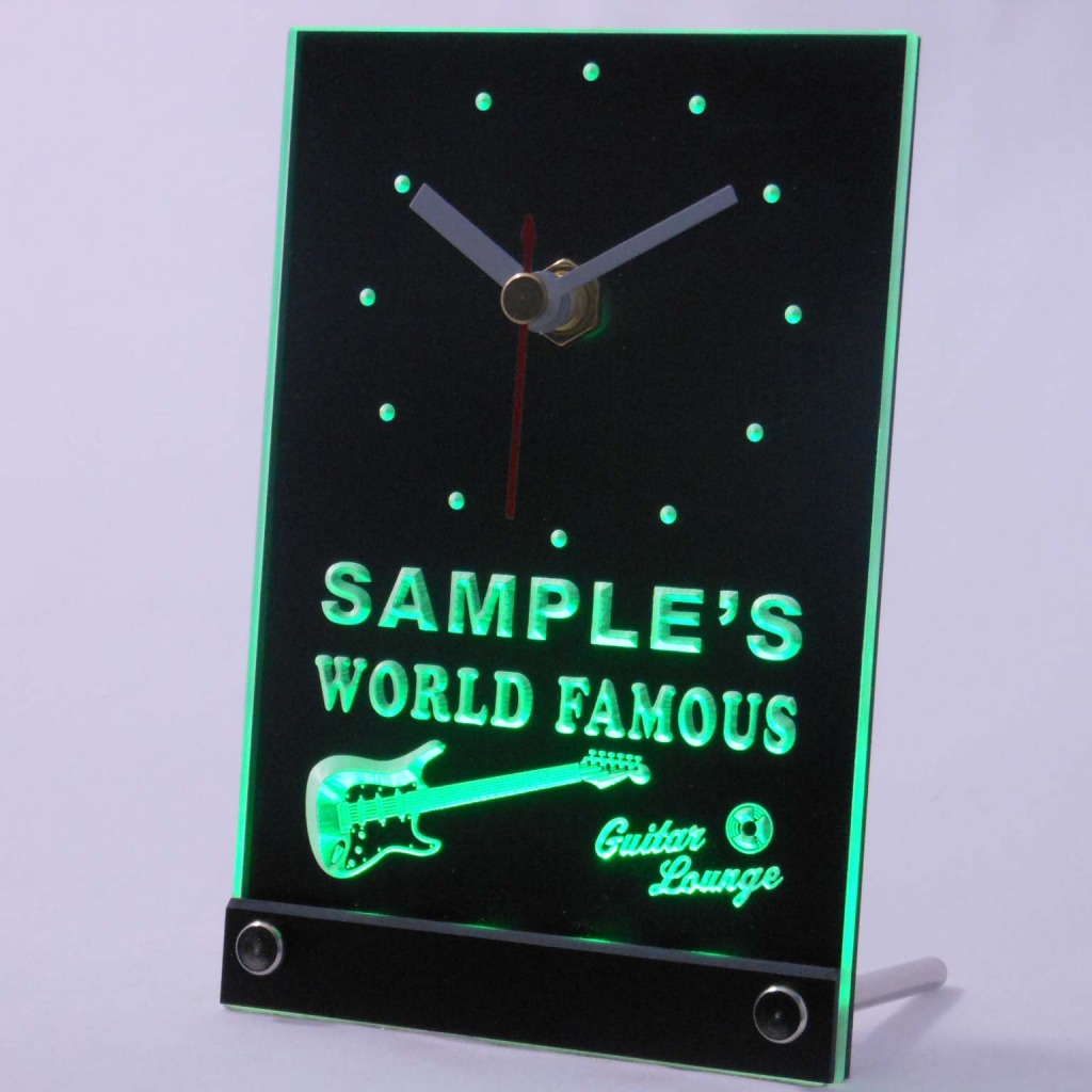 Personalized Guitar Band Room Bar Led Table Clock Green