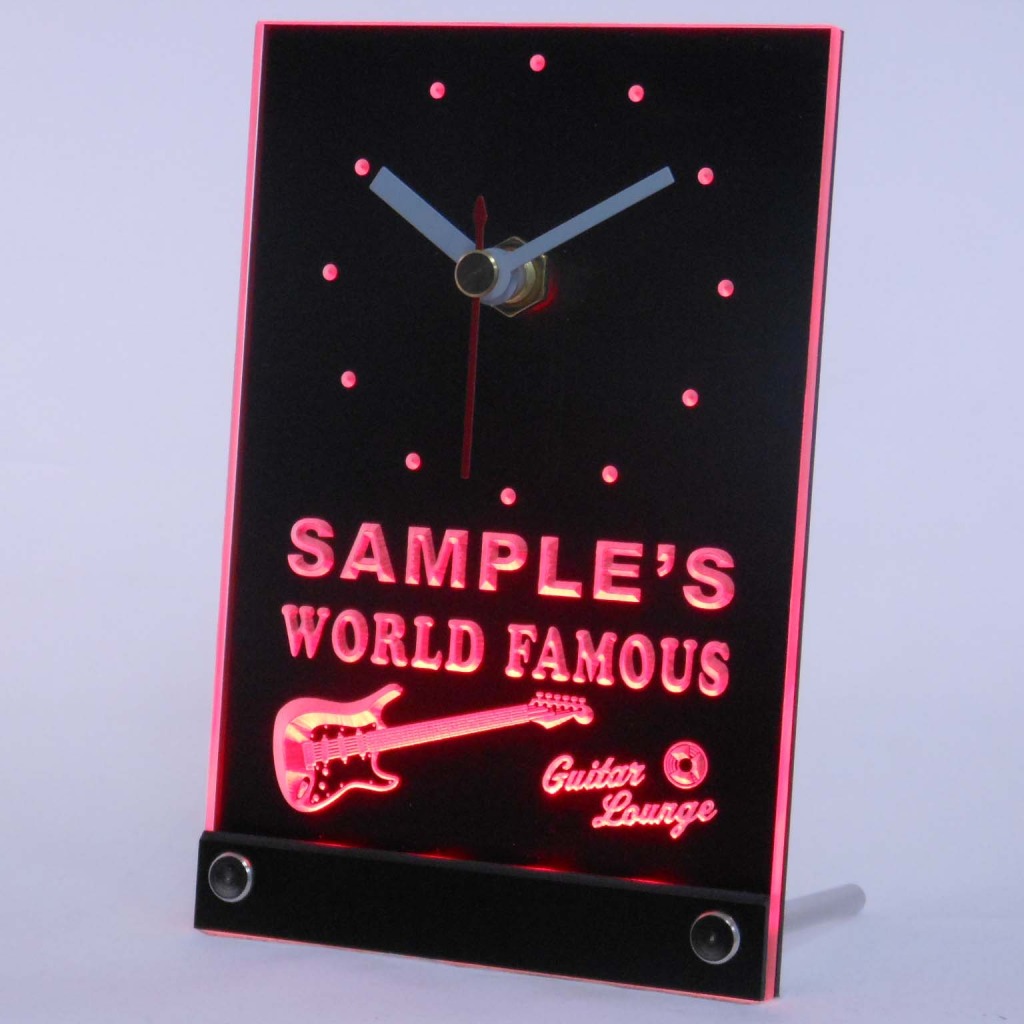 Personalized Guitar Band Room Bar Led Table Clock Red