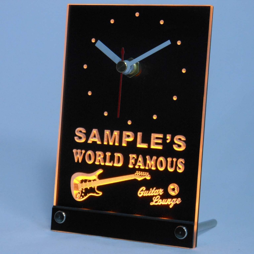 Personalized Guitar Band Room Bar Led Table Clock Yellow