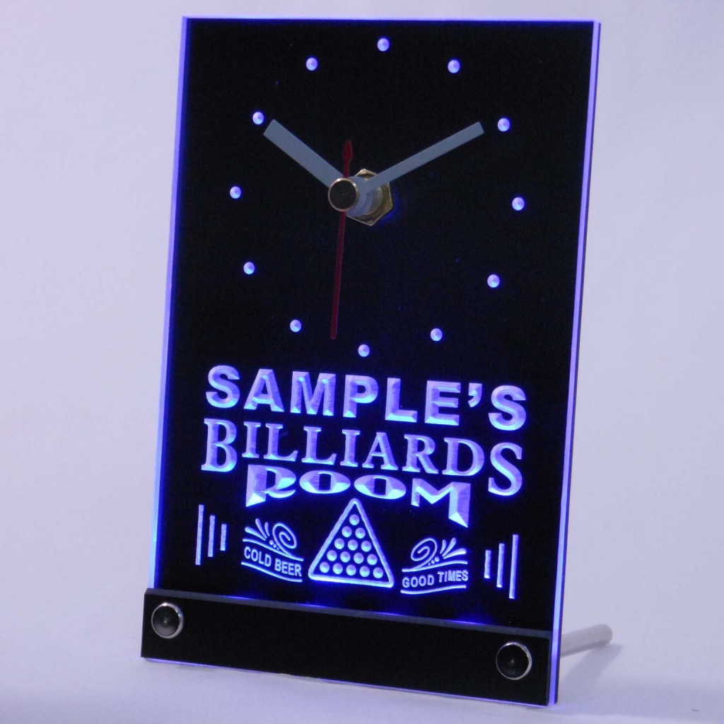 Personalized Billiards Room Bar Led Table Clock Blue