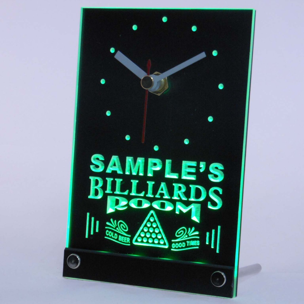 Personalized Billiards Room Bar Led Table Clock Green