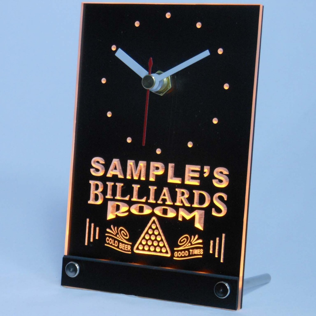 Personalized Billiards Room Bar Led Table Clock Yellow