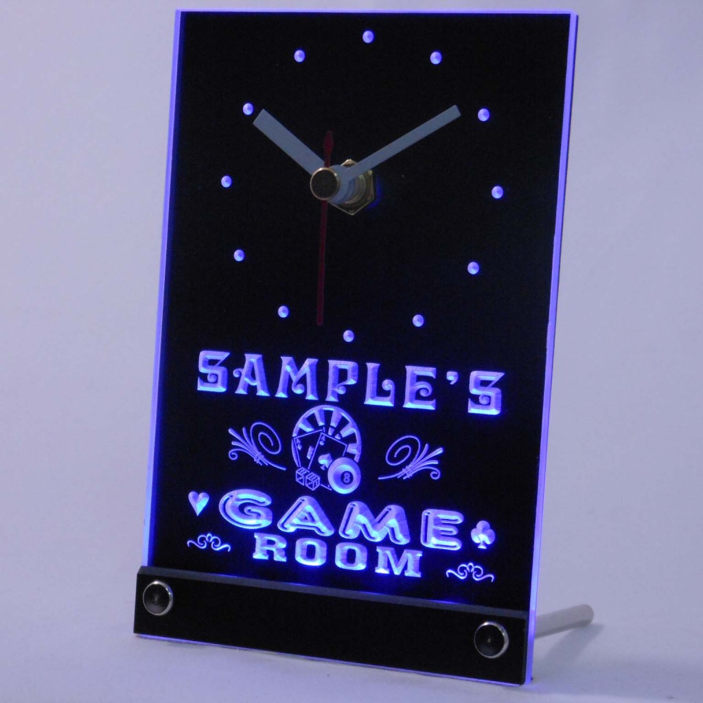 Personalized Game Room Bar Neon Led Table Clock Blue