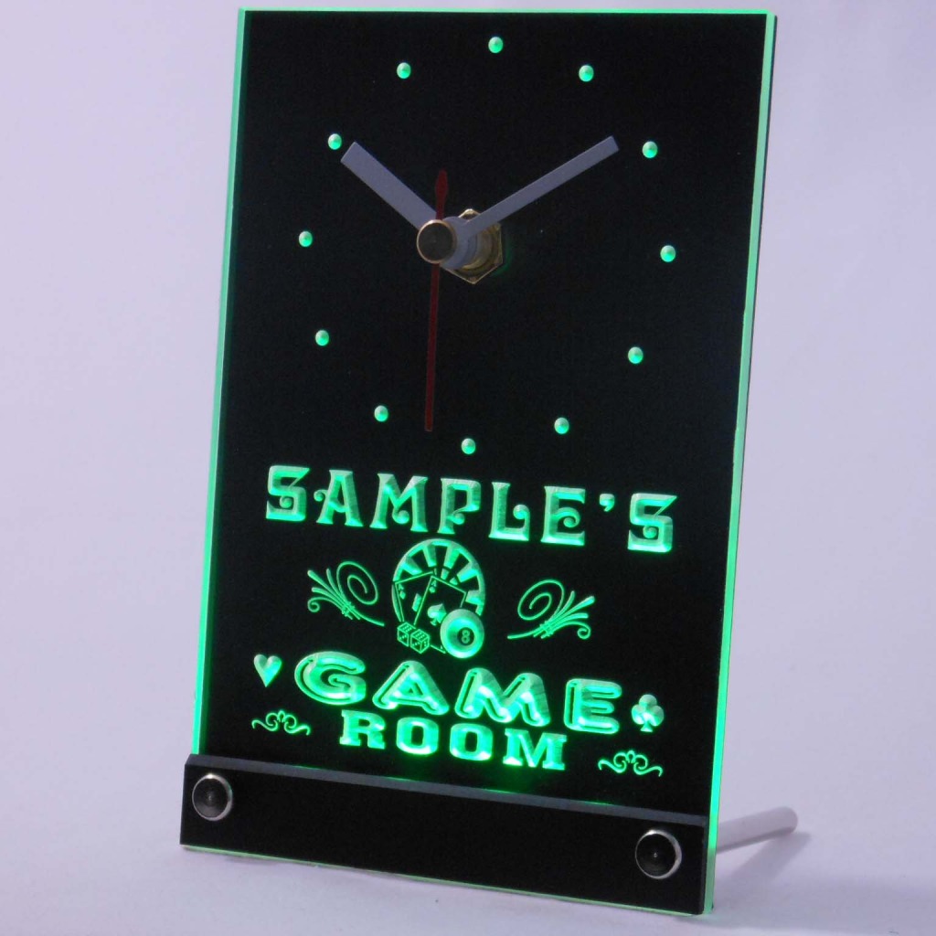 Personalized Game Room Bar Neon Led Table Clock Green