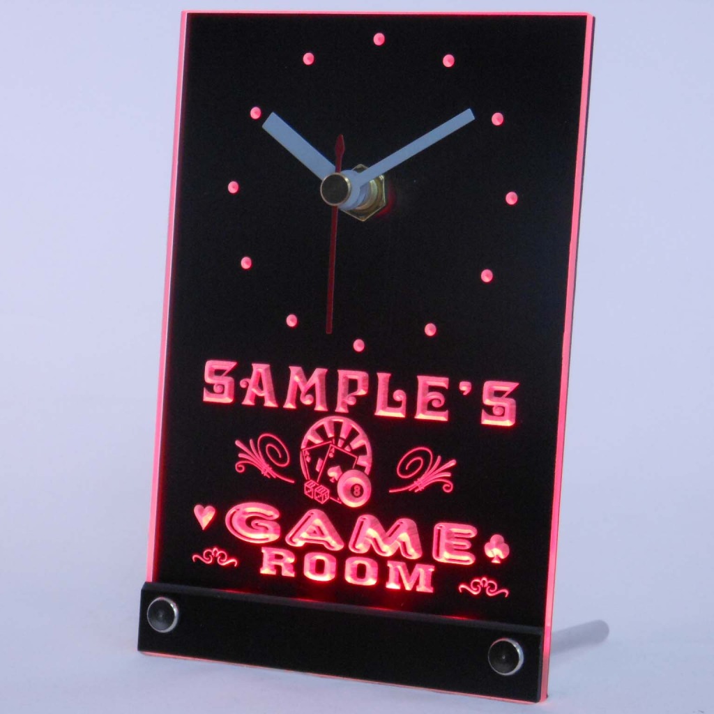 Personalized Game Room Bar Neon Led Table Clock Red