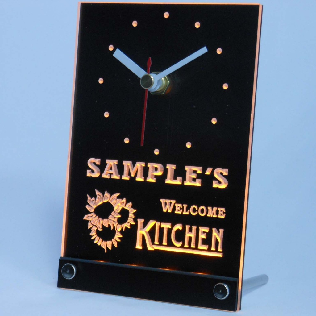 Personalized Welcome Kitchen Room Bar Led Table Clock Yellow