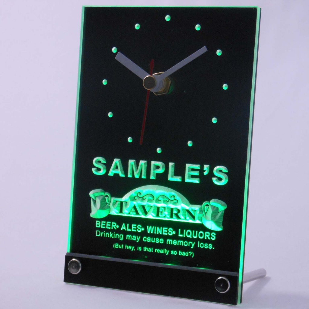 Personalized Tavern Beer Ale Bar Neon Led Table Clock Green