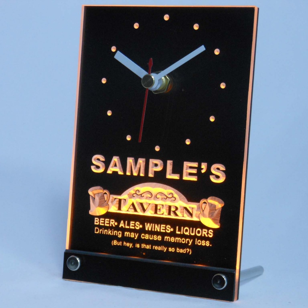 Personalized Tavern Beer Ale Bar Neon Led Table Clock Yellow