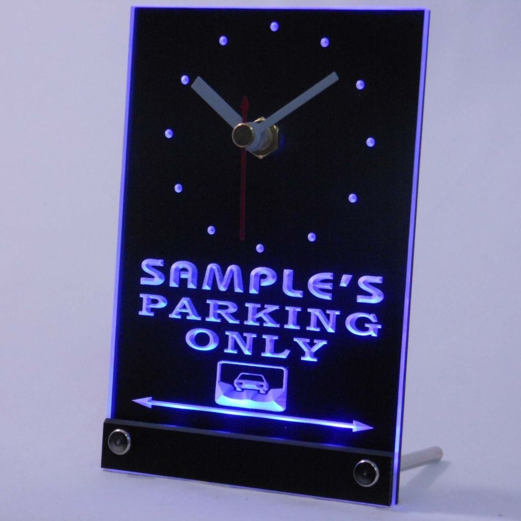 Personalized Car Parking Only Bar Neon Led Table Clock Blue