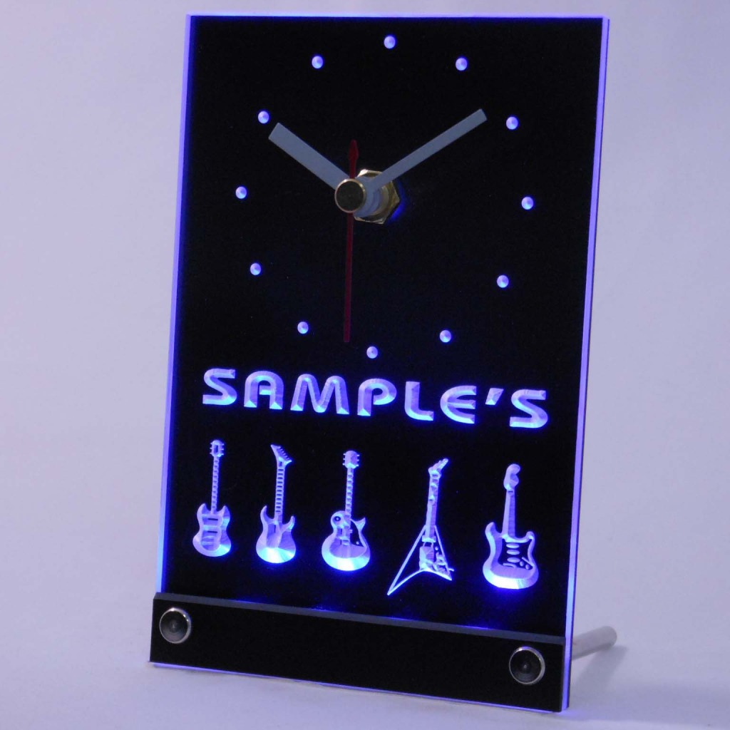 Personalized Guitar Hero Band Music Led Table Clock Blue