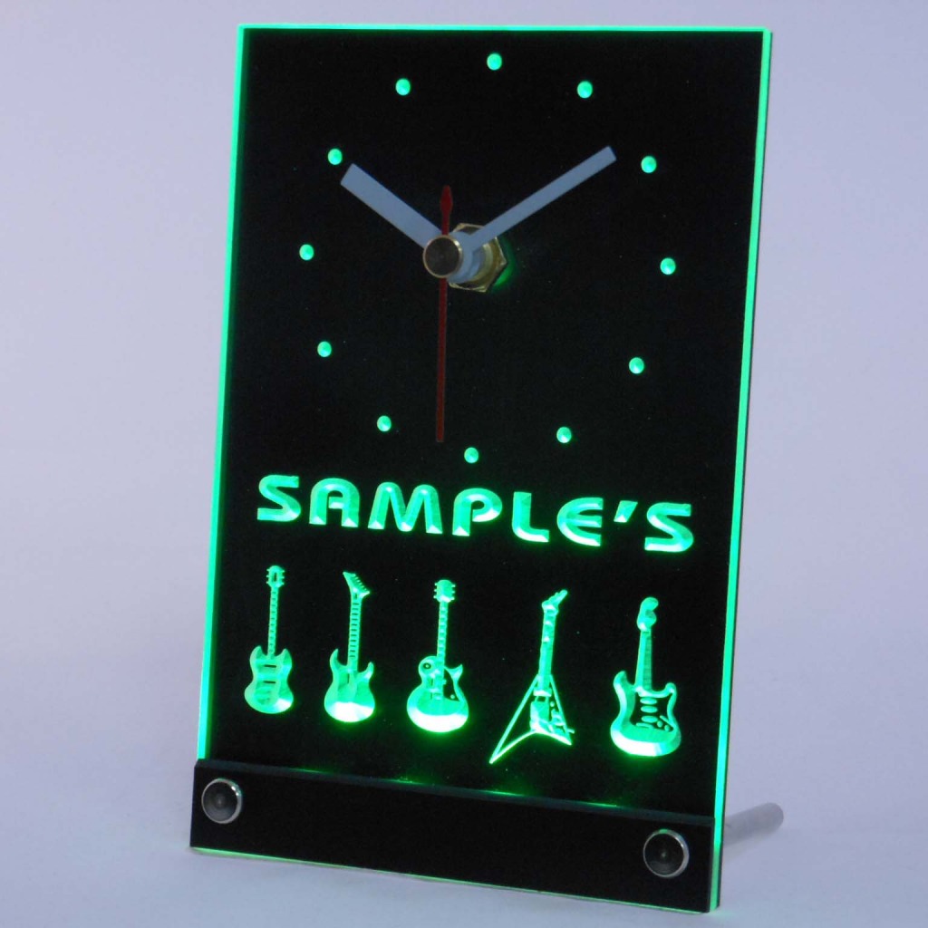 Personalized Guitar Hero Band Music Led Table Clock Green