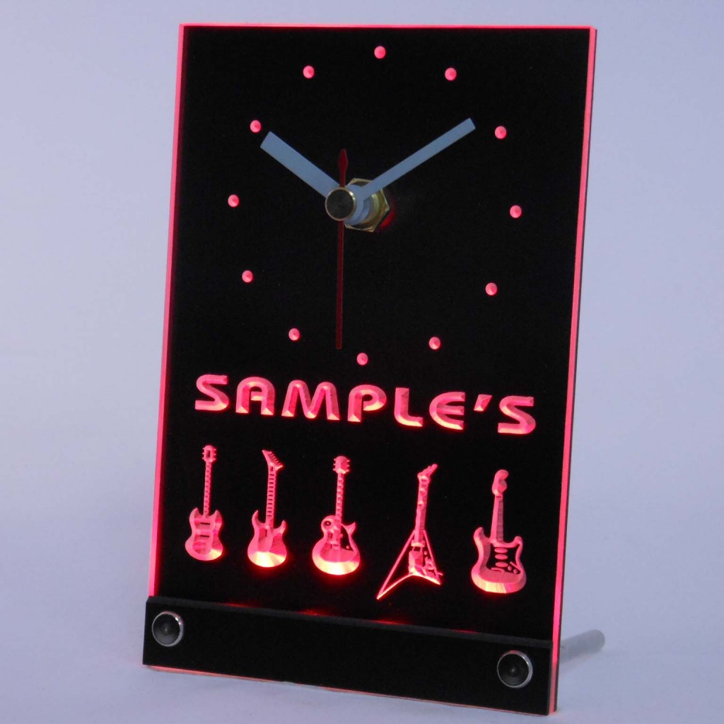 Personalized Guitar Hero Band Music Led Table Clock Red