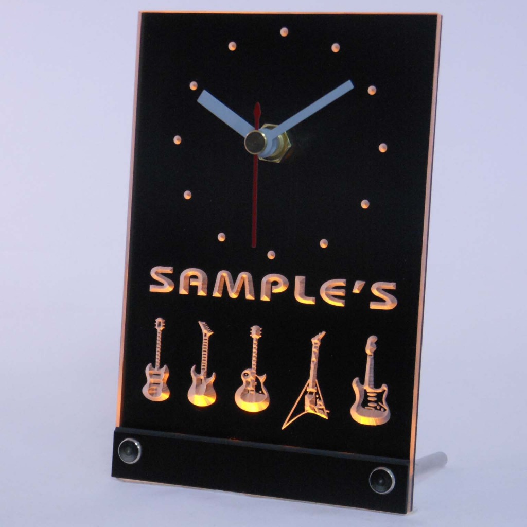 Personalized Guitar Hero Band Music Led Table Clock Yellow