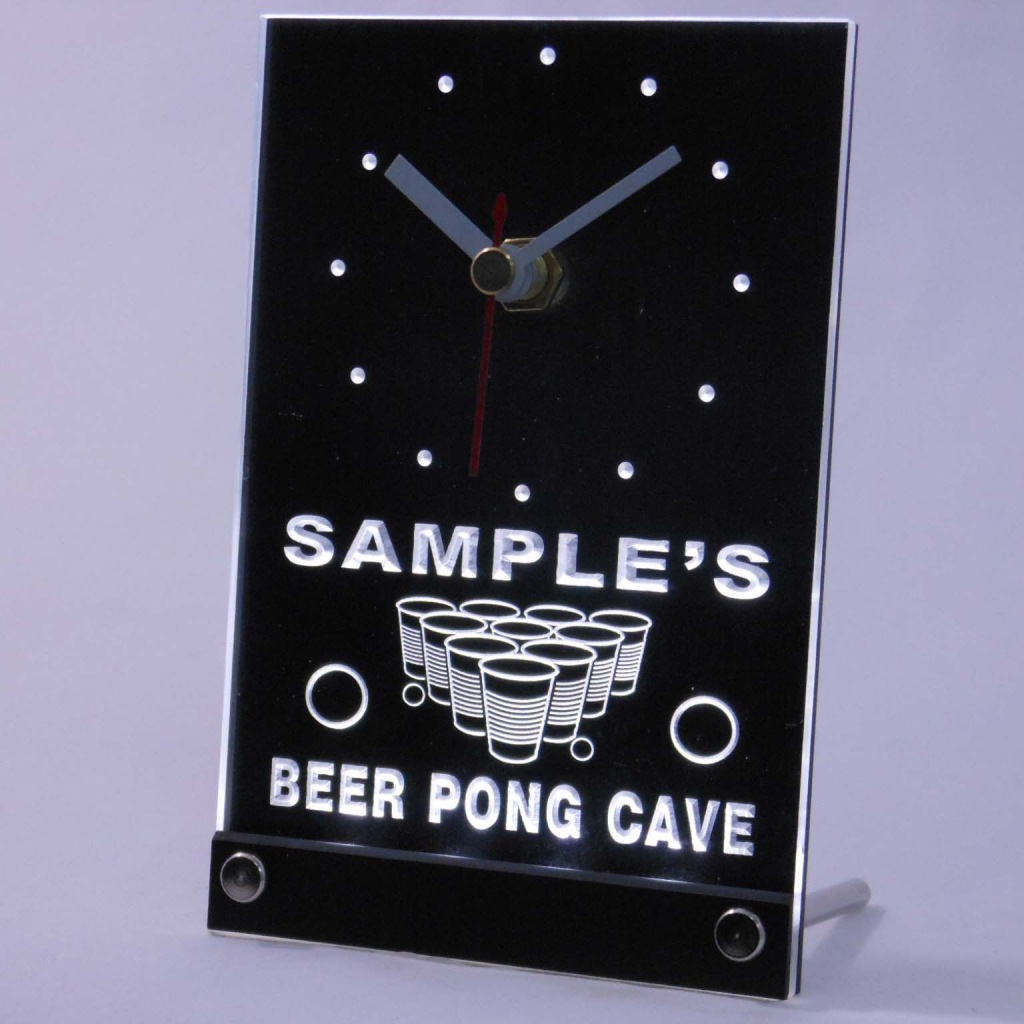 Personalized Beer Pong Cave Led Table Clock White