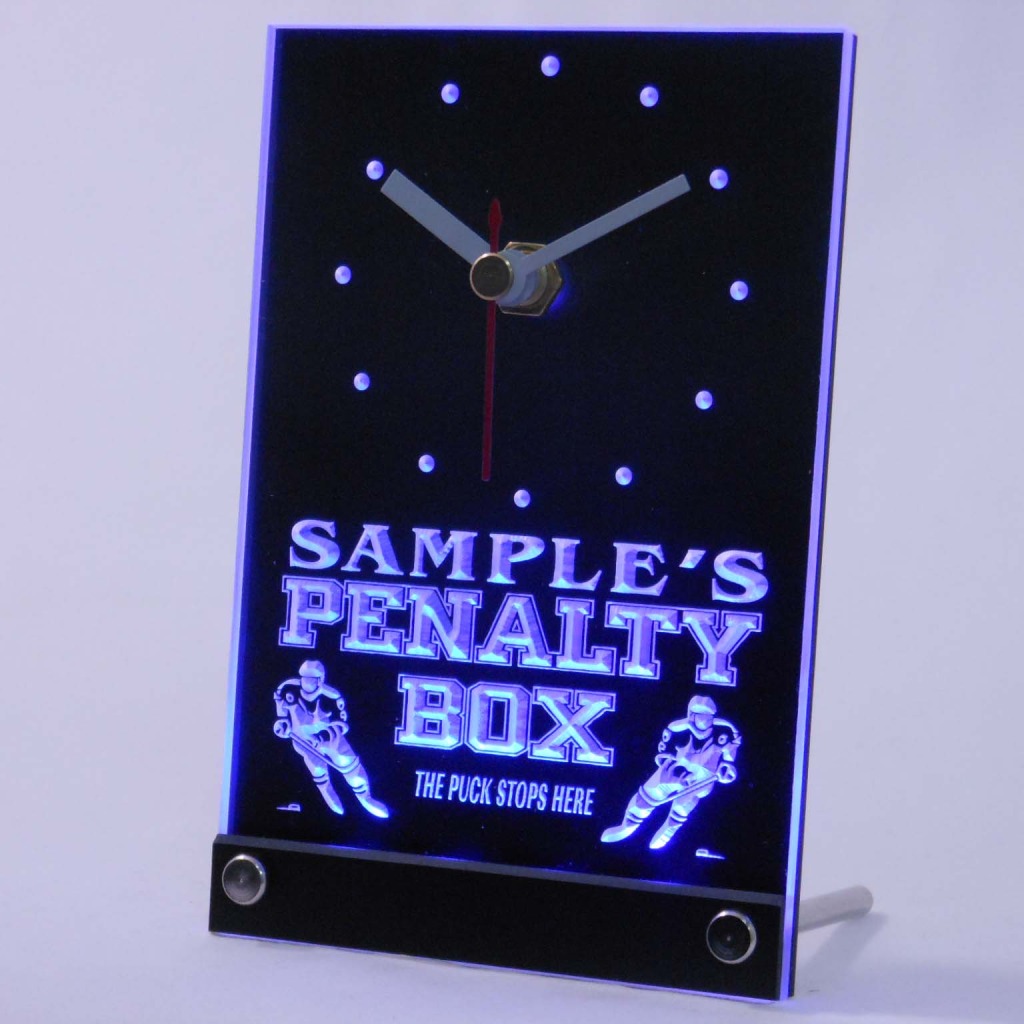 Personalized Hockey Penalty Box Bar Led Table Clock Blue