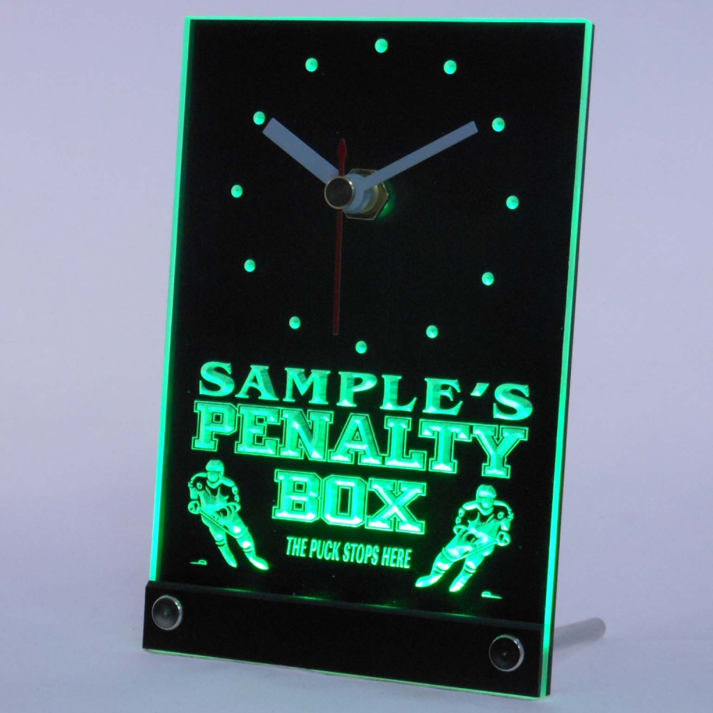 Personalized Hockey Penalty Box Bar Led Table Clock Green