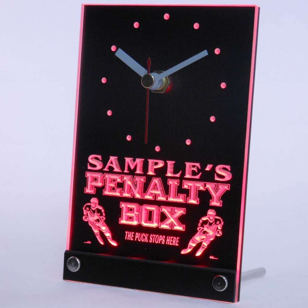 Personalized Hockey Penalty Box Bar Led Table Clock Red