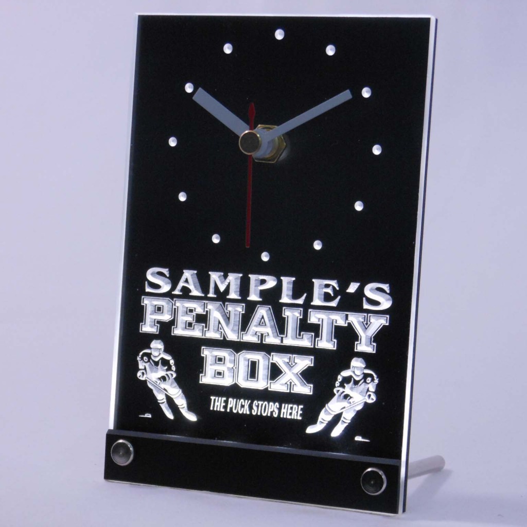 Personalized Hockey Penalty Box Bar Led Table Clock White