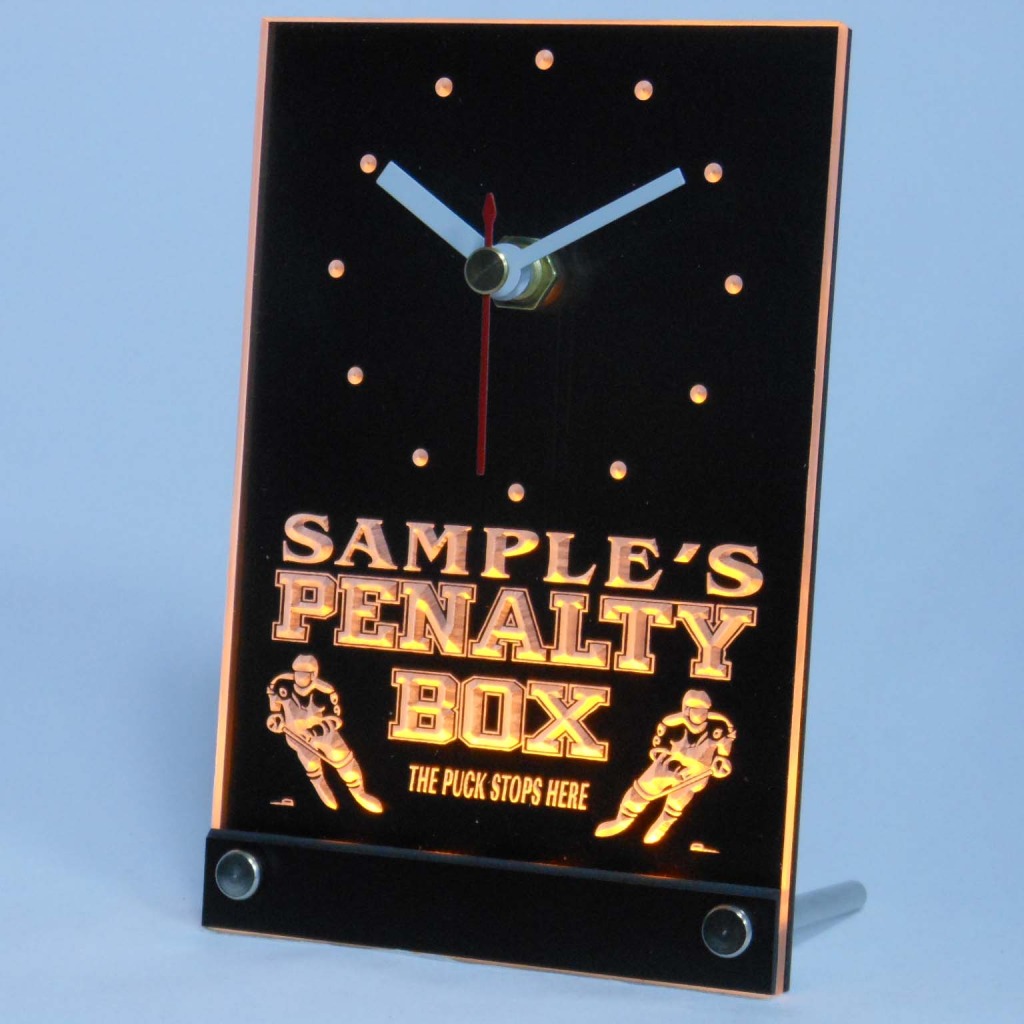 Personalized Hockey Penalty Box Bar Led Table Clock Yellow