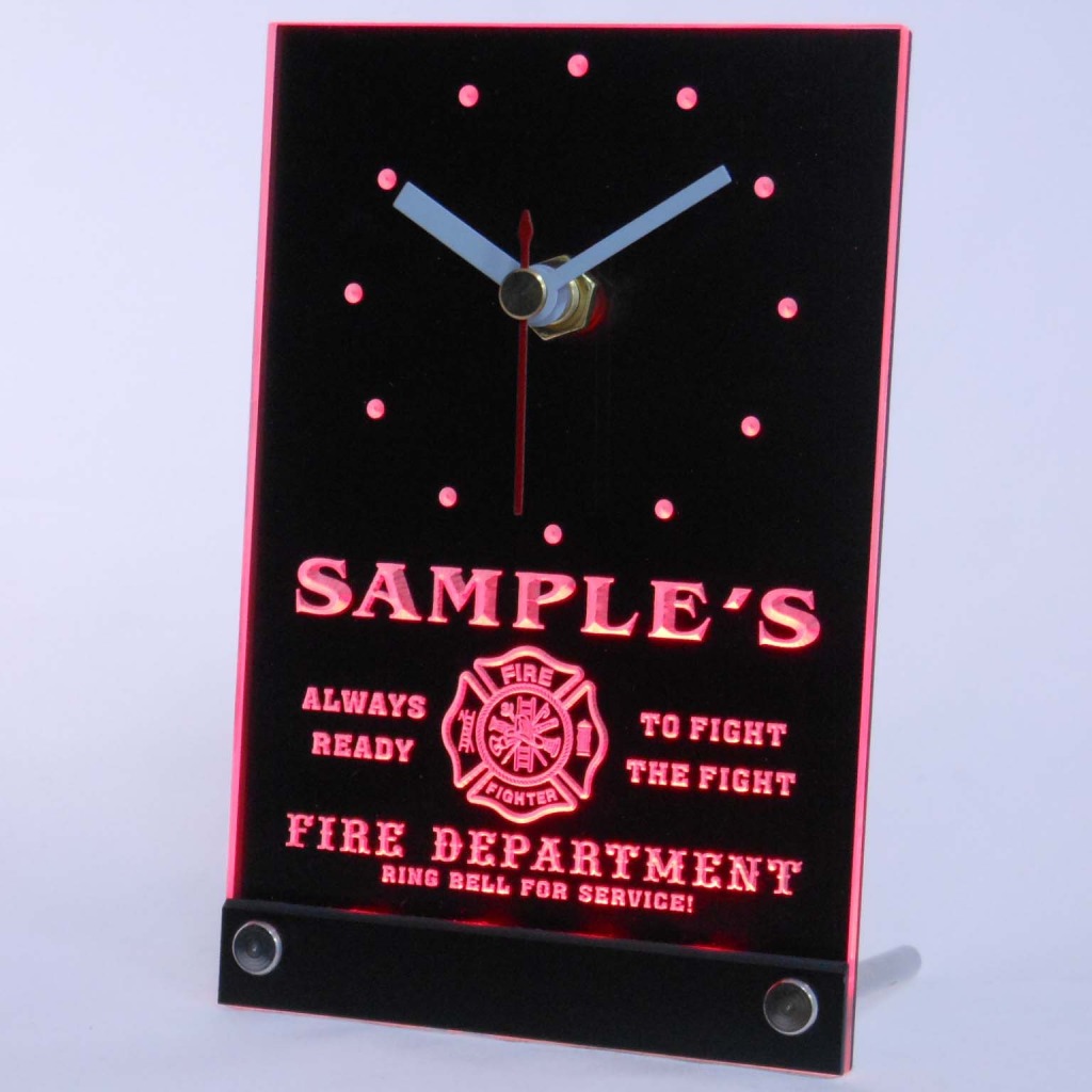 Personalized Firefighter Fire Dept Bar Led Table Clock Red