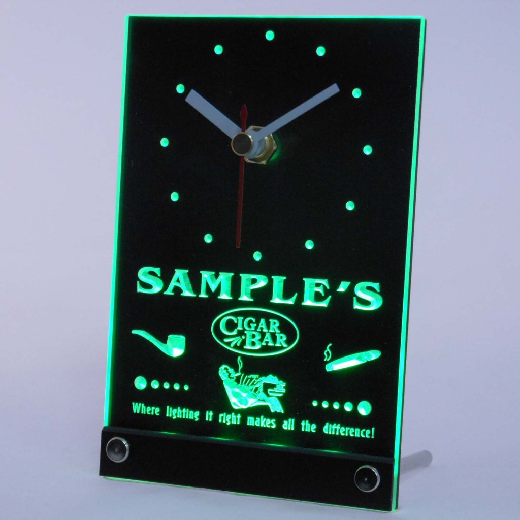 Personalized Cigar Pipe Bar Neon Led Table Clock Green