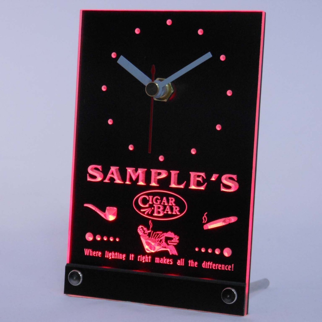 Personalized Cigar Pipe Bar Neon Led Table Clock Red