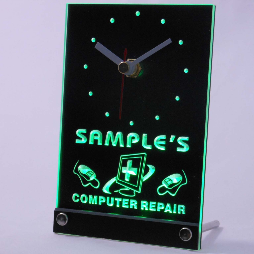 Personalized Computer Repair Shop Led Table Clock Green