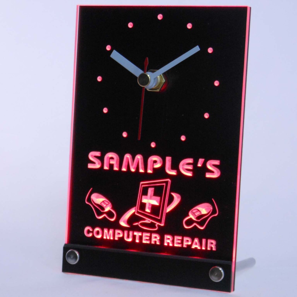 Personalized Computer Repair Shop Led Table Clock Red