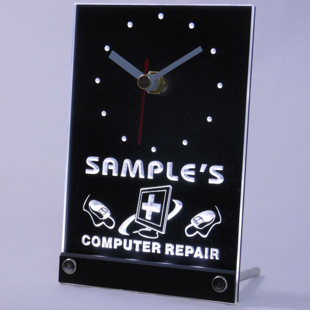 Personalized Computer Repair Shop Led Table Clock White