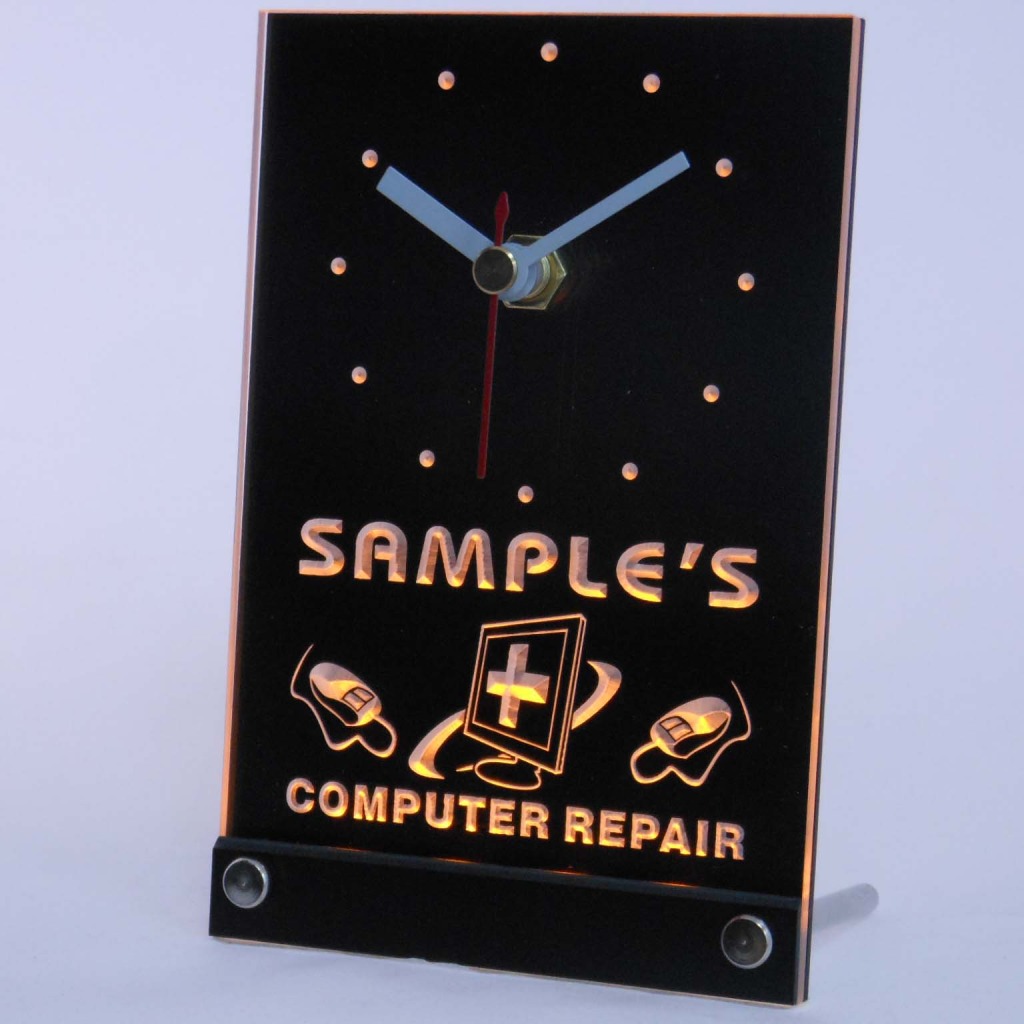 Personalized Computer Repair Shop Led Table Clock Yellow