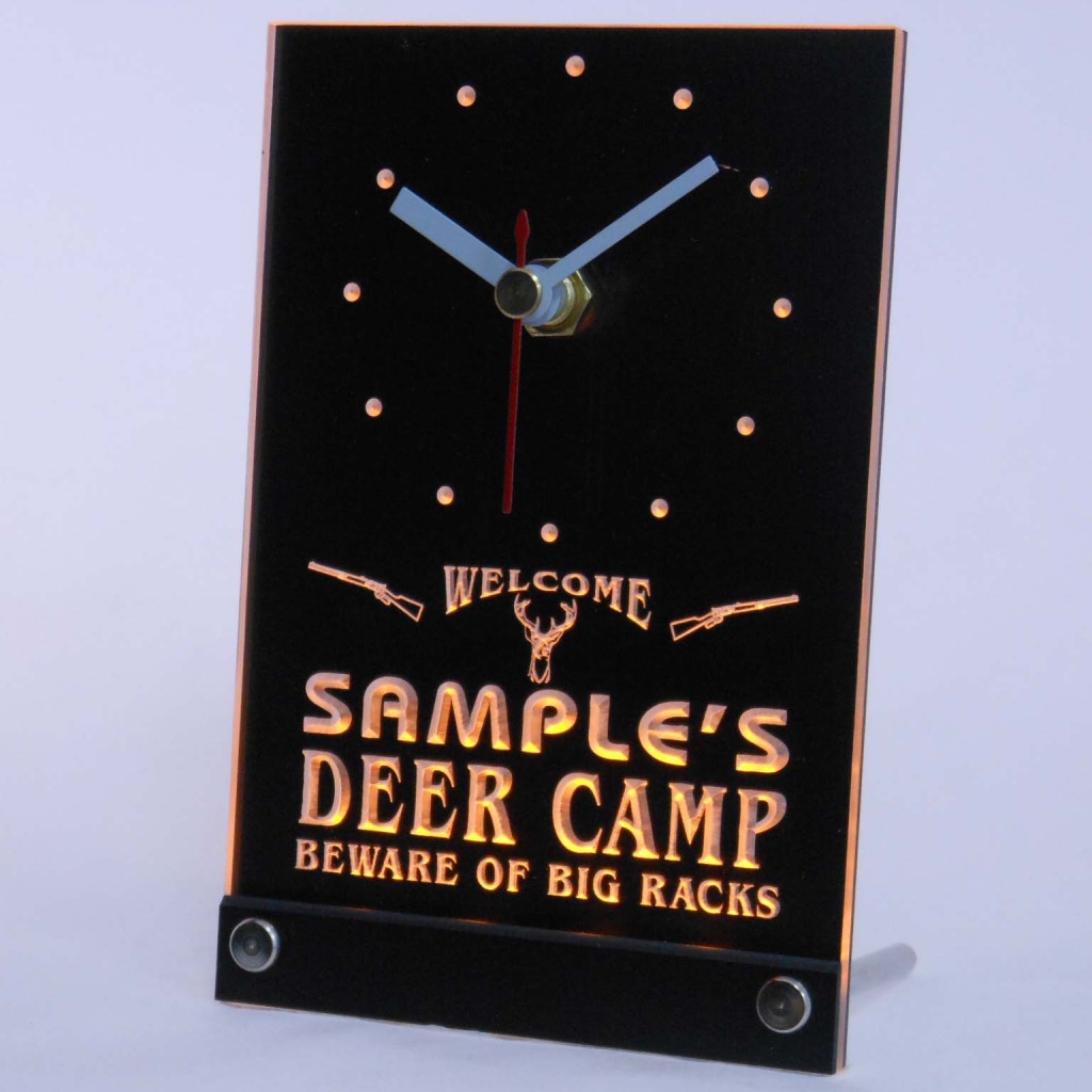 Personalized Deer Camp Big Racks Bar Led Table Clock Yellow